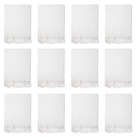 Monarch Brands Common Ground Throw Blankets, 50in x 70in, Patterned , White, 12PK THROW-50X70-WH-CS